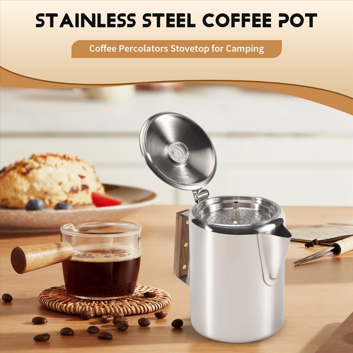 Camp Percolator Coffee - Alat Pembuat Kopi Perkolator untuk Kompor,