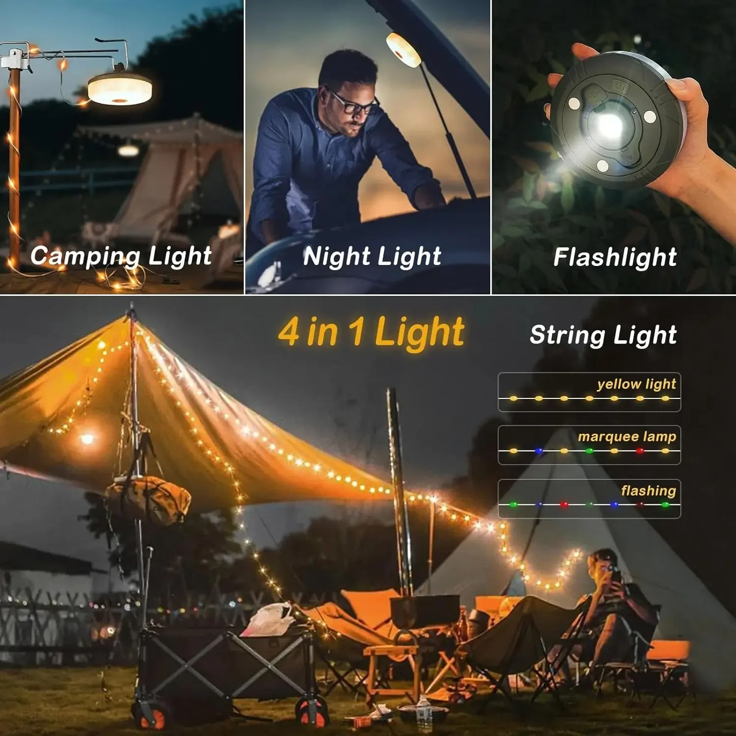 Lampu Camping LED 4-in-1, Lamp - Outdoor Camping Lights String ulasan dan harga